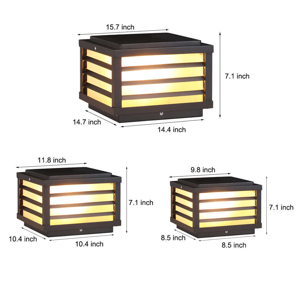 Black Gate Pillar Lights Modern Square Grid LED Light