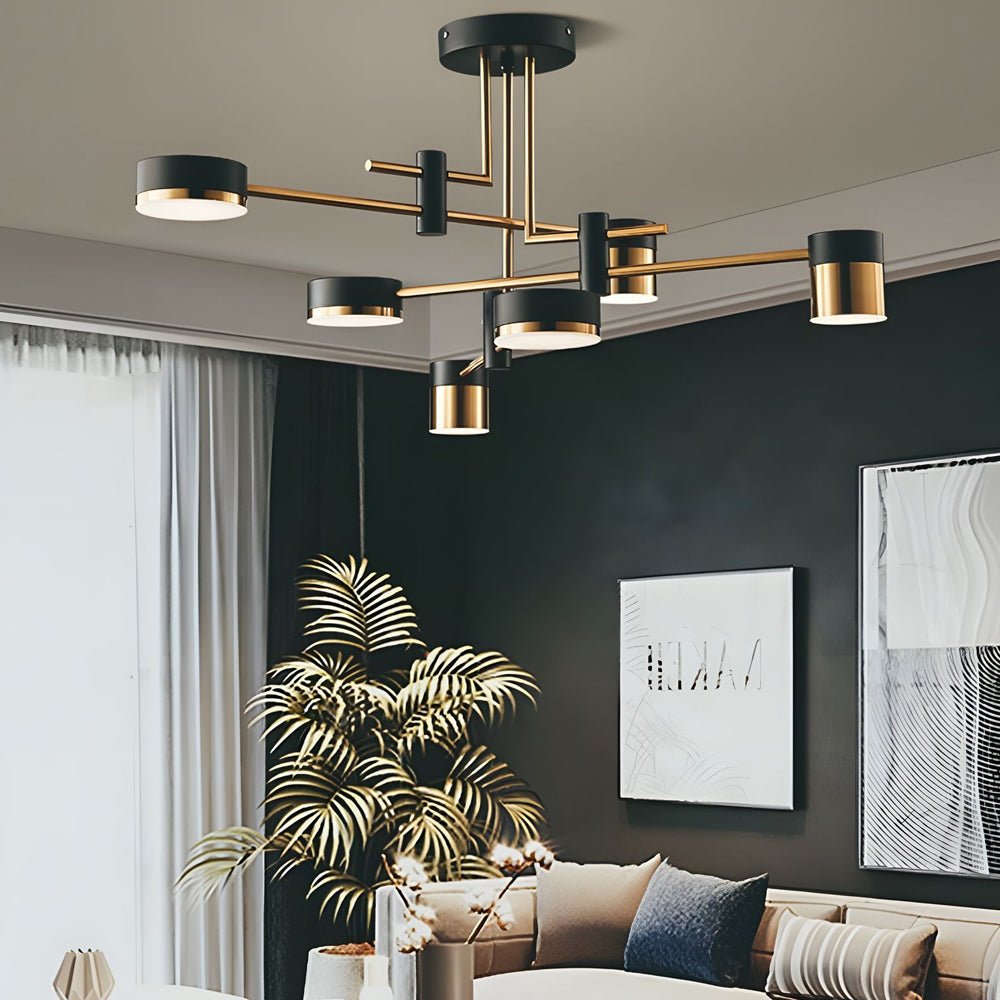 Black and Gold Sputnik Ceiling Light Geometric Radial Light