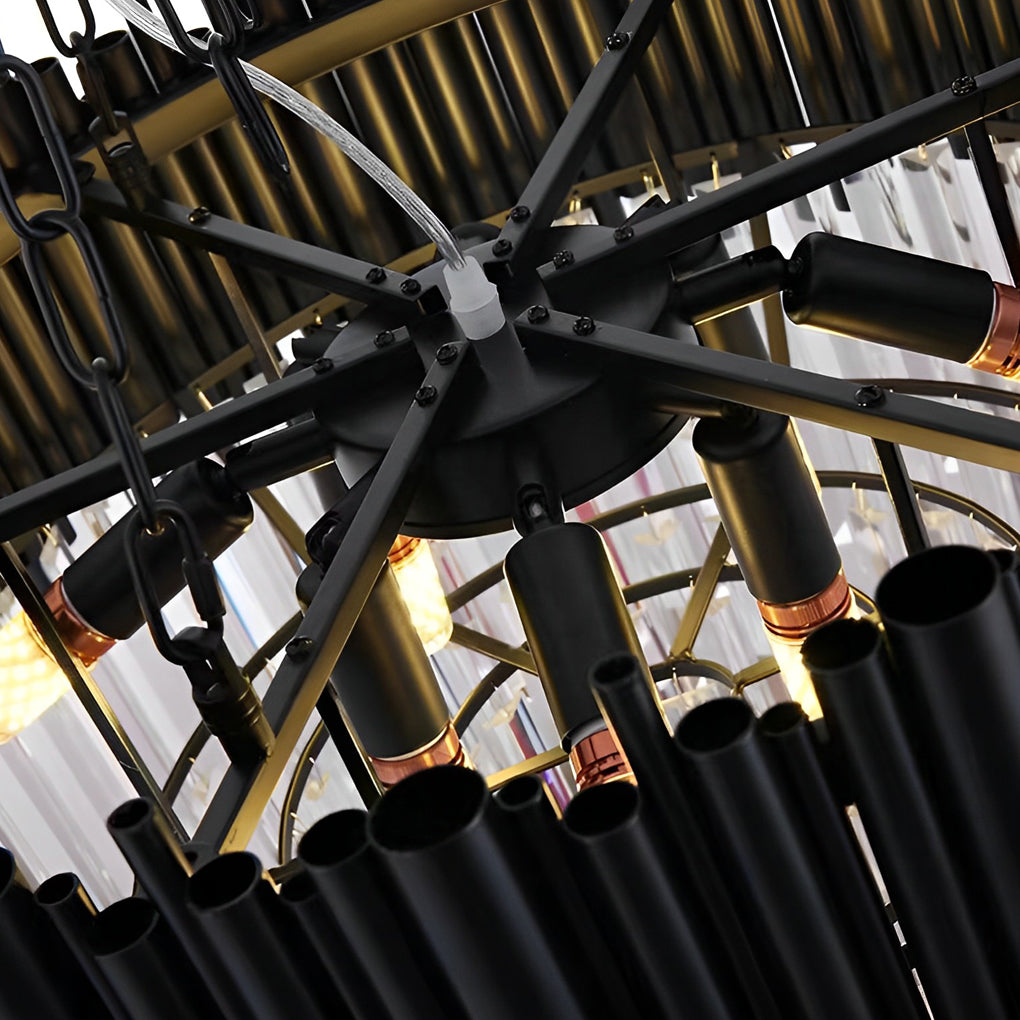 Black Metal and Crystal Chandelier Modern Round Ceiling Light