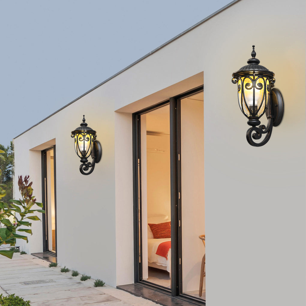 Black Outdoor Lantern Sconce Modern Waterproof Glass Light