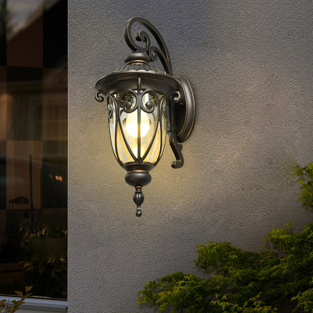Black Outdoor Lantern Sconce Modern Waterproof Glass Light