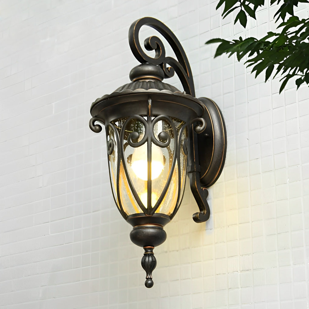 Black Outdoor Lantern Sconce Modern Waterproof Glass Light