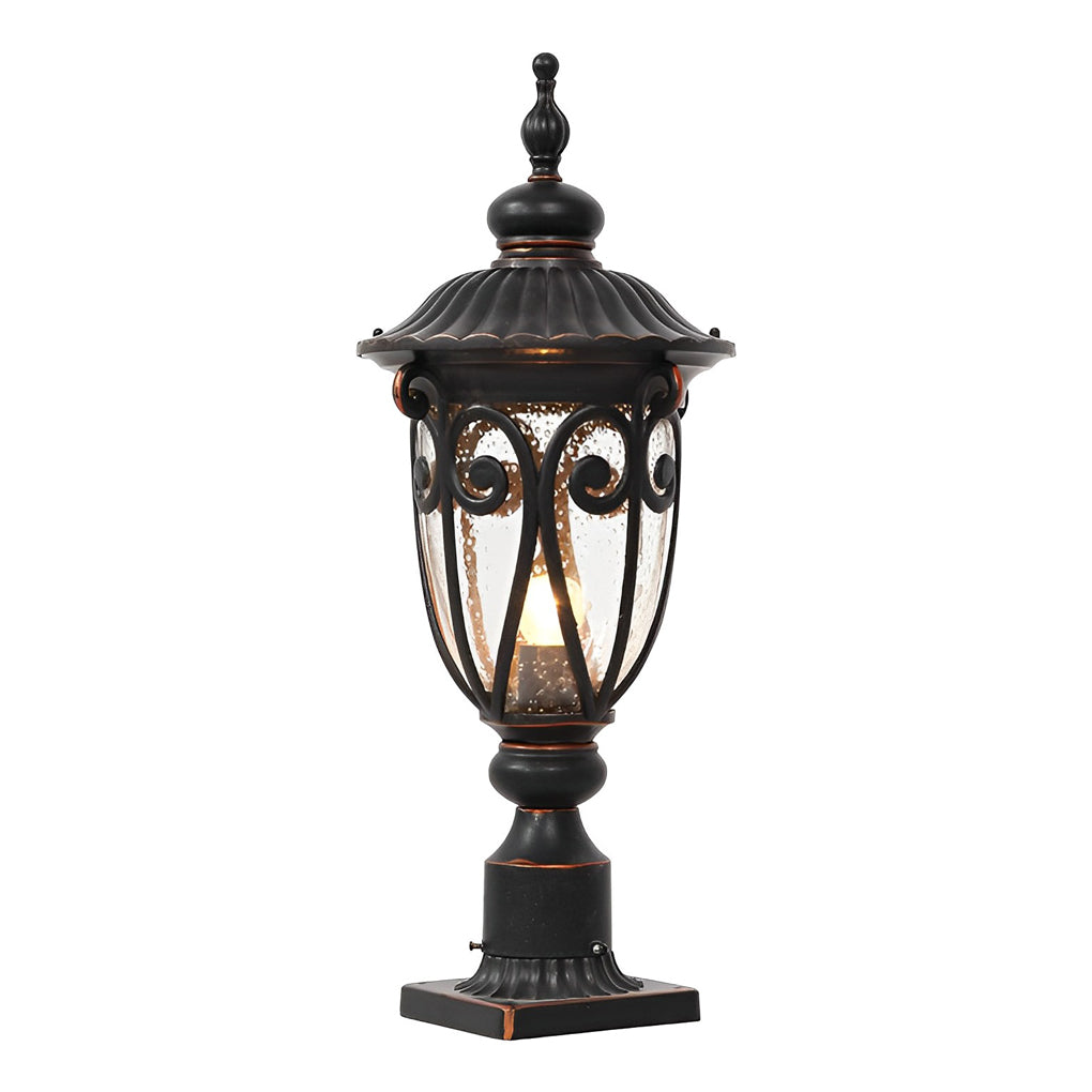 Black Outdoor Pillar Lights Retro Glass Waterproof Light