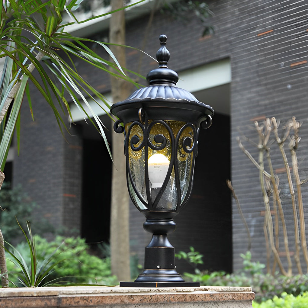 Black Outdoor Pillar Lights Retro Glass Waterproof Light