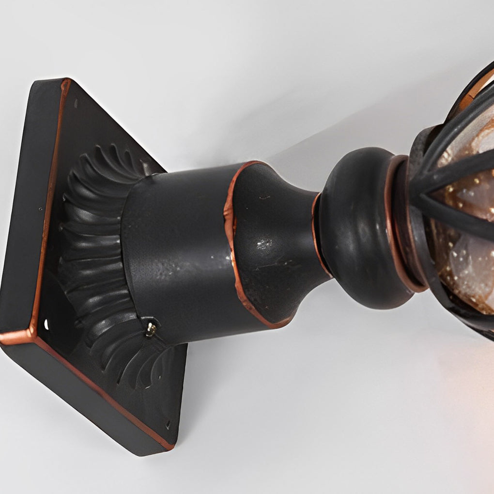 Black Outdoor Pillar Lights Retro Glass Waterproof Light