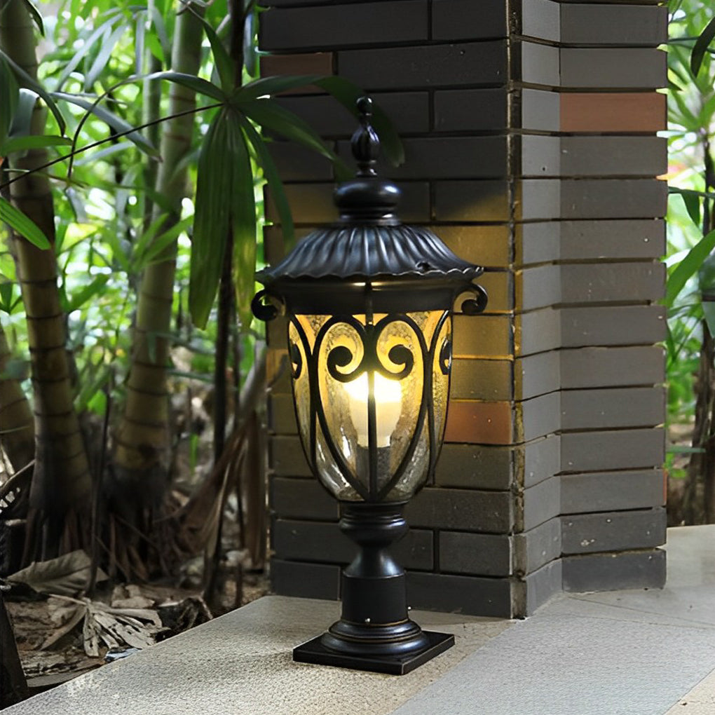 Black Outdoor Pillar Lights Retro Glass Waterproof Light