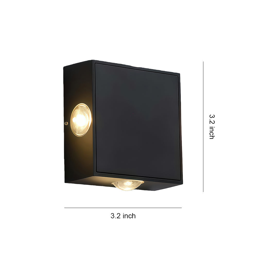 Black Outdoor Sconce Light LED Waterproof Square Quad-Sided Lamp
