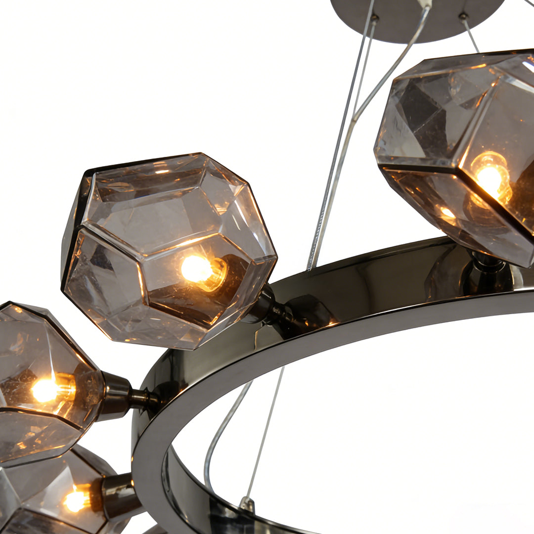 Black Round Chandelier with Geometric Glass Shades Ceiling Light