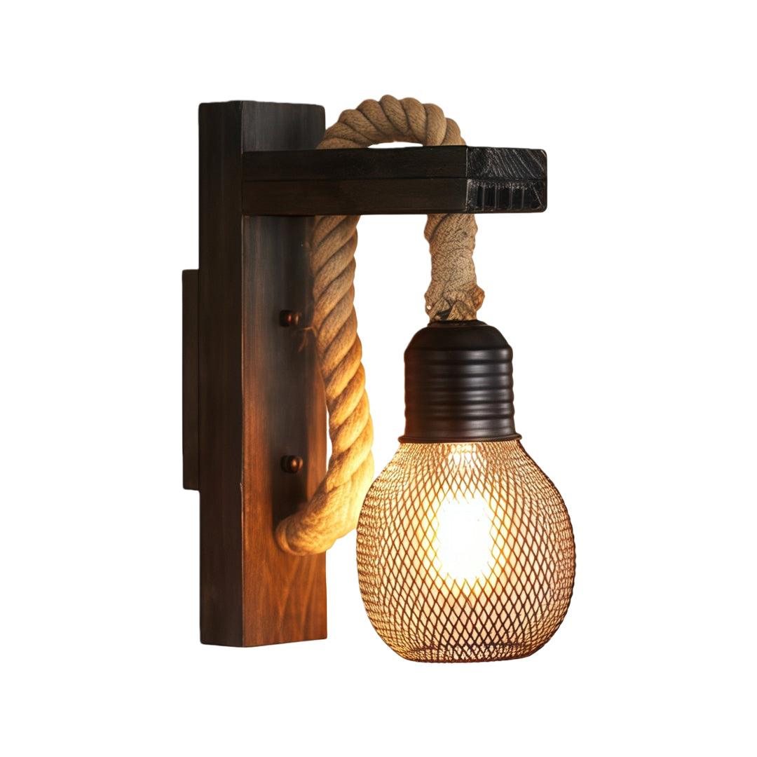 Rustic Wall Lights Iron Art Hemp Rope and Wood Art Lamp