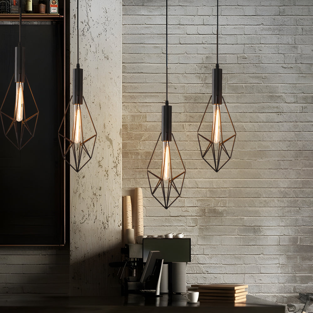 Black Wire Cage Pendant Light Vintage Geometric Ceiling Light