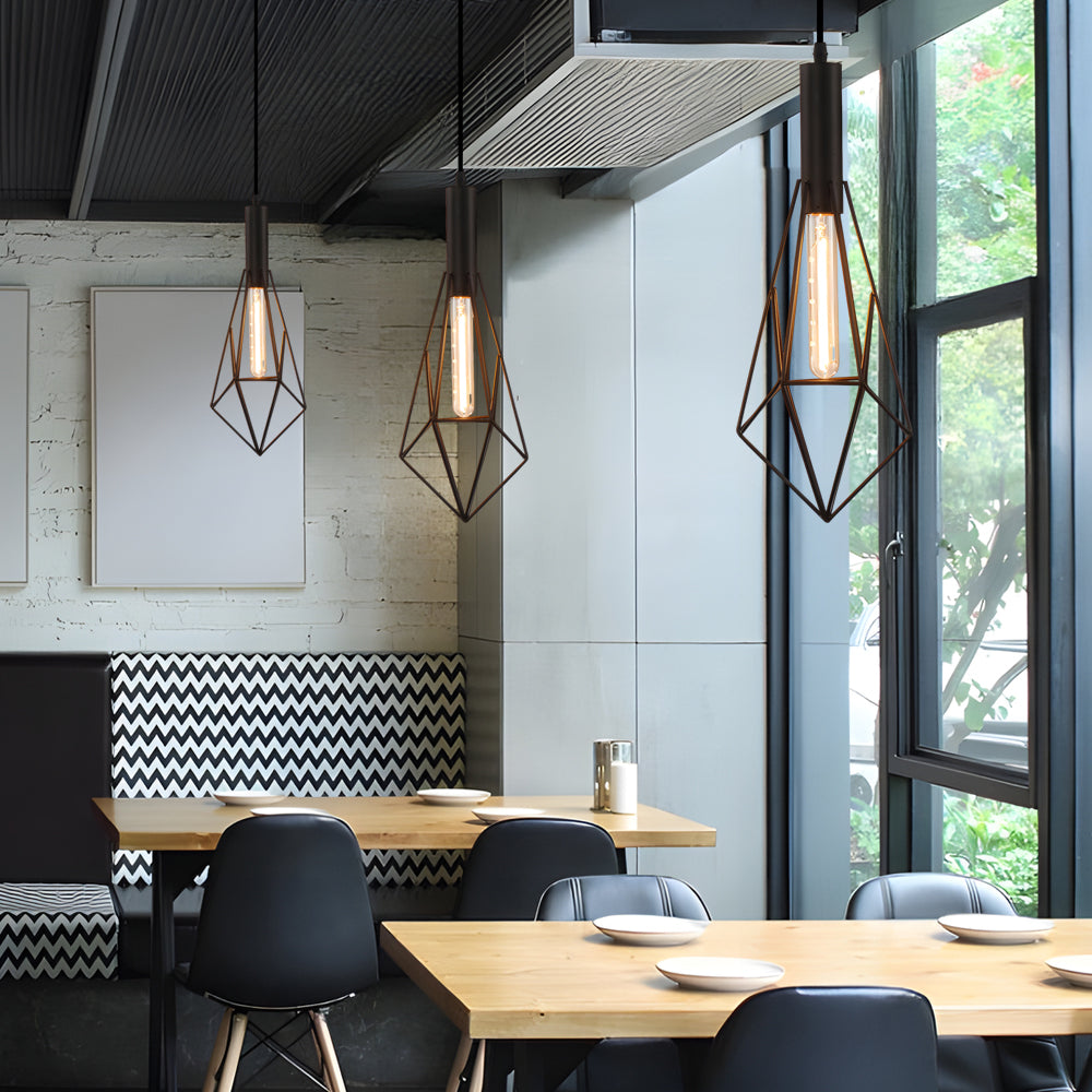 Black Wire Cage Pendant Light Vintage Geometric Ceiling Light