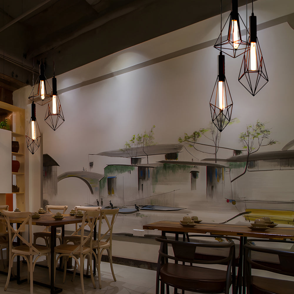 Black Wire Cage Pendant Light Vintage Geometric Ceiling Light