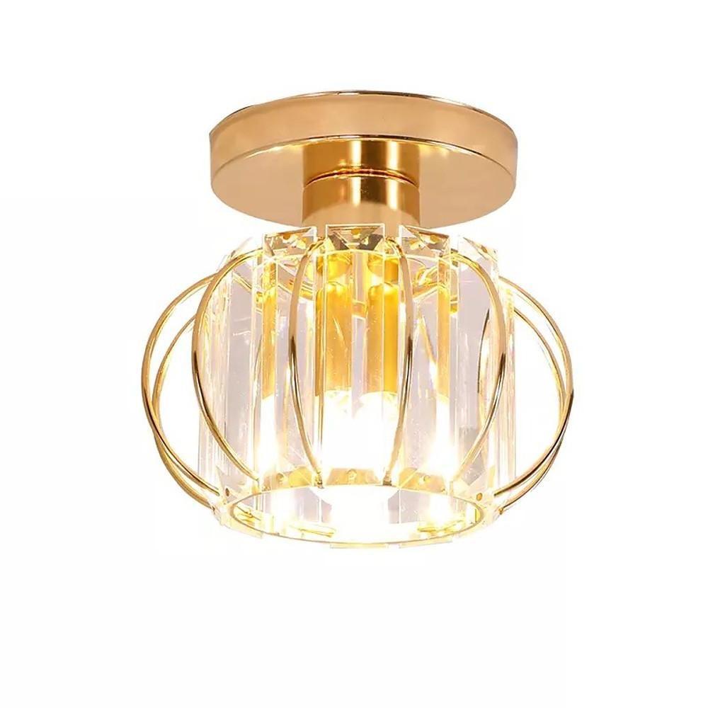 Gold Semi Flush Ceiling Light: Crystal Hallway Lamp