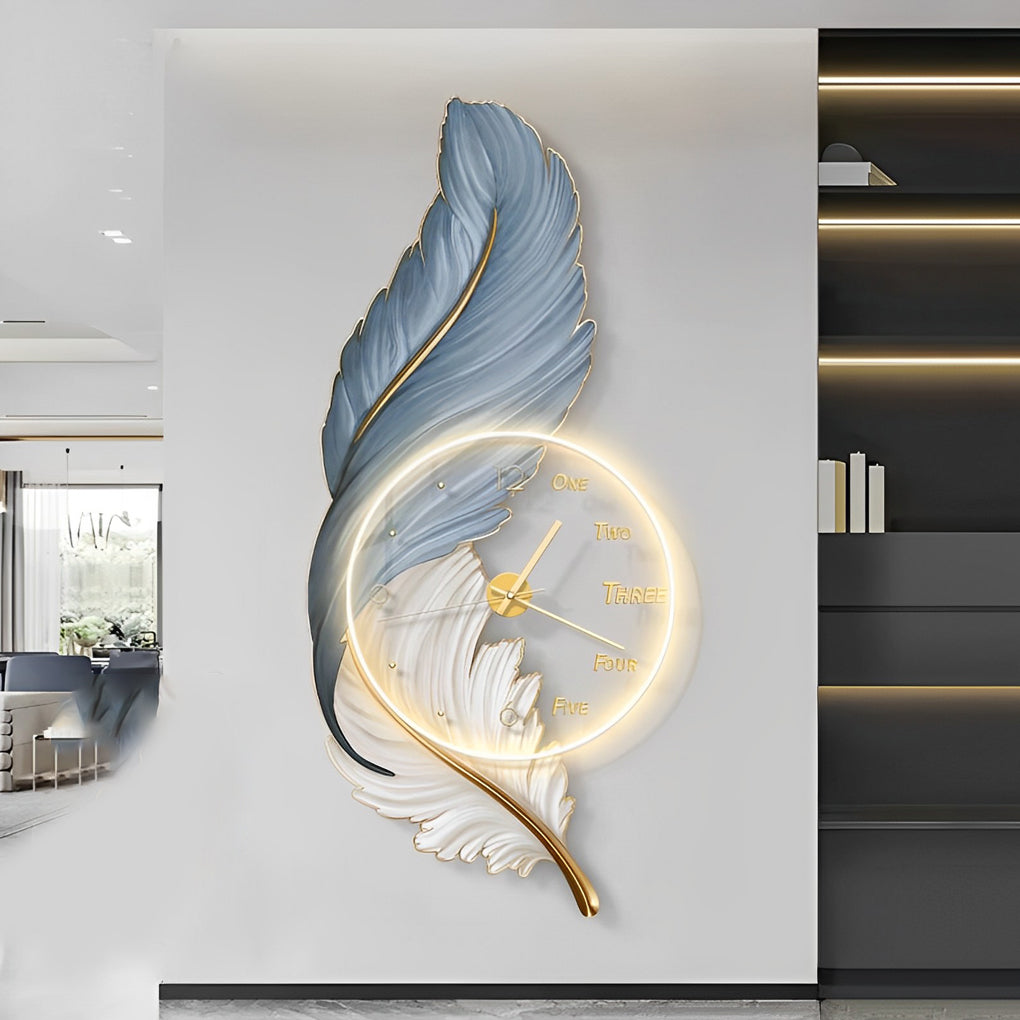 Feather LED Wall Lamp USB Rechargeable Acrylic Round Clock Light