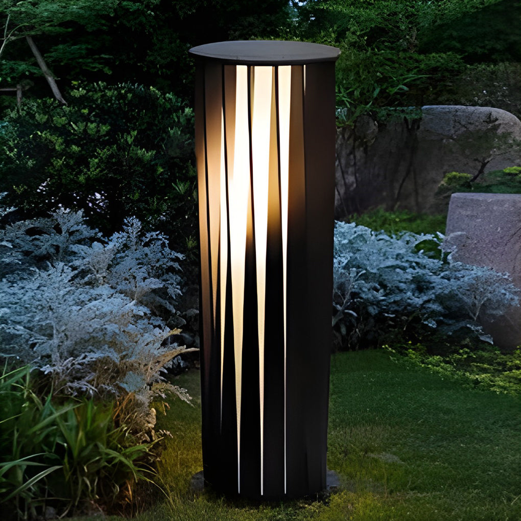 Bollard Path Light Geometric Black Cage Solar LED Light