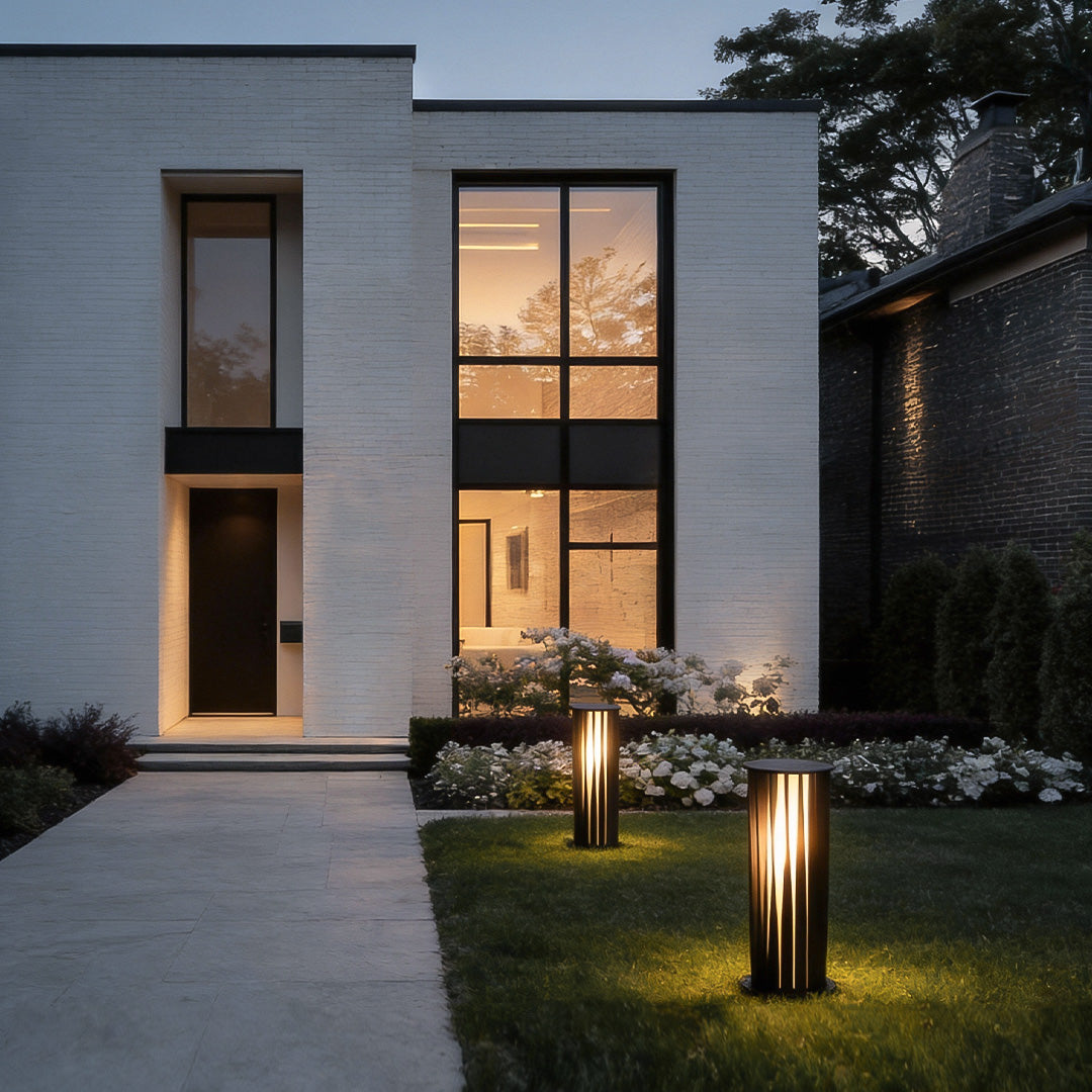 Bollard Path Light Geometric Black Cage Solar LED Light