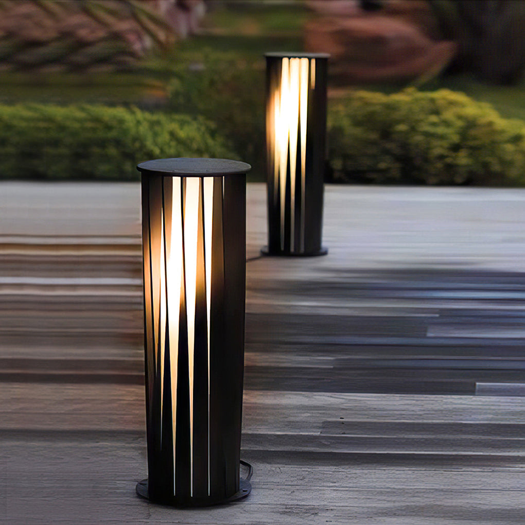 Bollard Path Light Geometric Black Cage Solar LED Light
