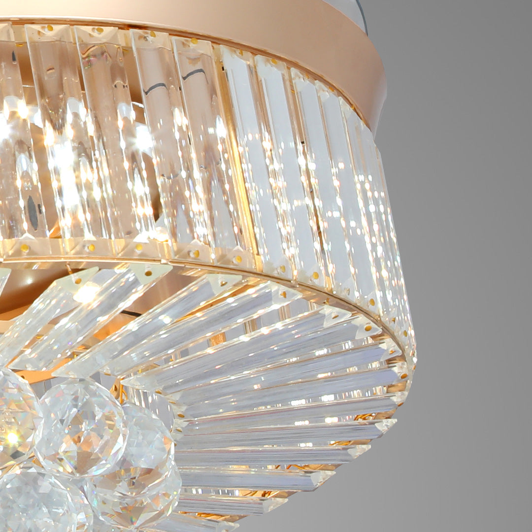 Crystal Ceiling Fans with Lights European Style Gold Iron Luxury Fan