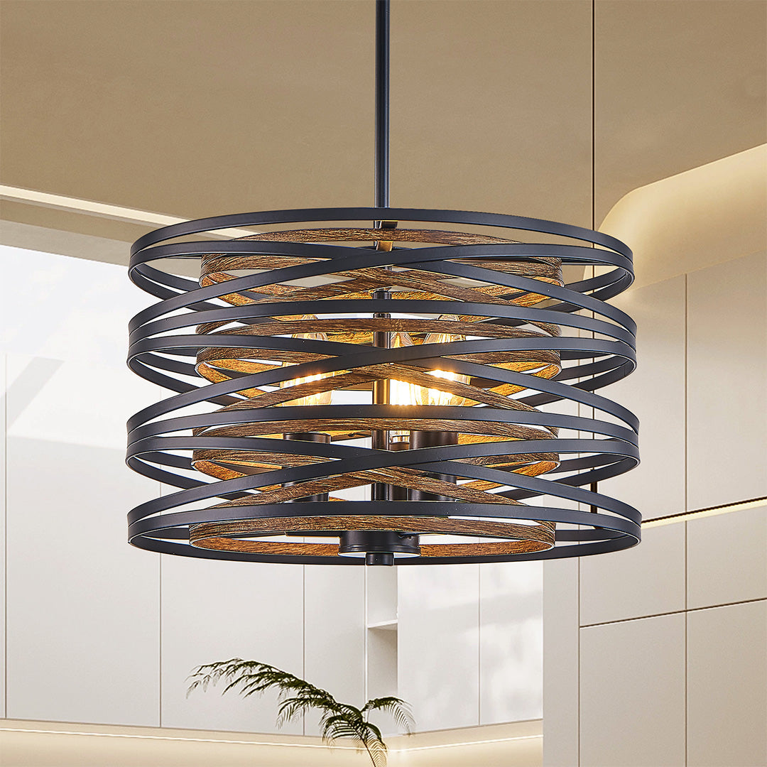 Black Drum Pendant Light Iron Cage Round Cylinder Ceiling Lights