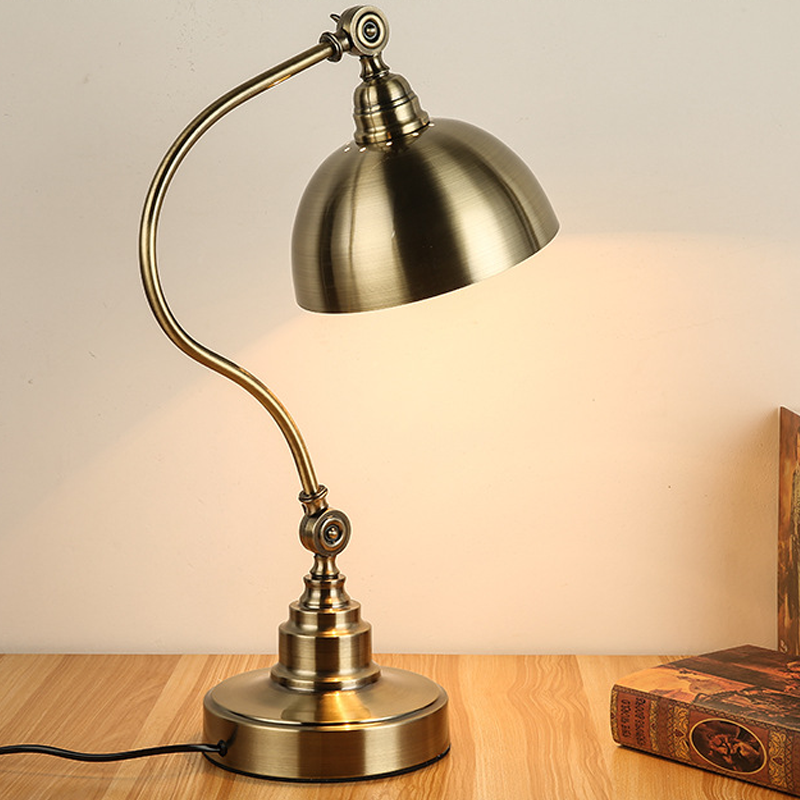 Bronze Desk Lamps Vintage Metal LED Head Gooseneck Lamp