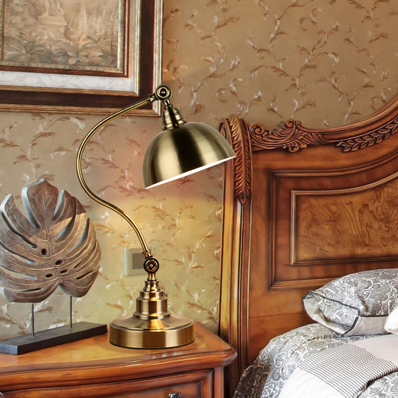 Bronze Desk Lamps Vintage Metal LED Head Gooseneck Lamp