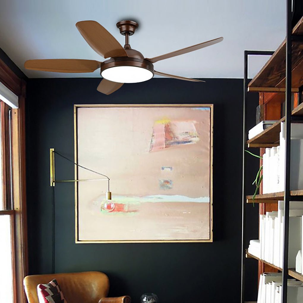 Brown Ceiling Fan with Light Industrial Real Wood Blade Light