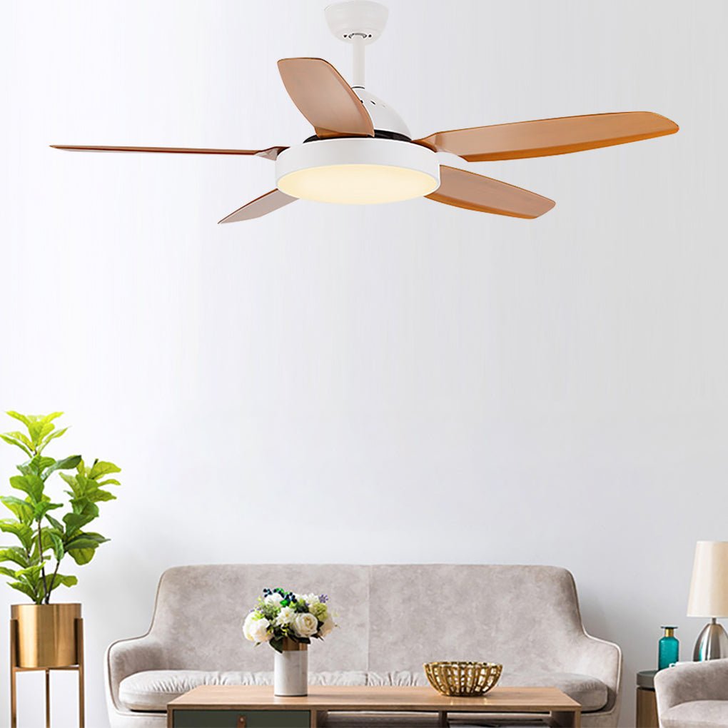 Brown Ceiling Fan with Light Industrial Real Wood Blade Light