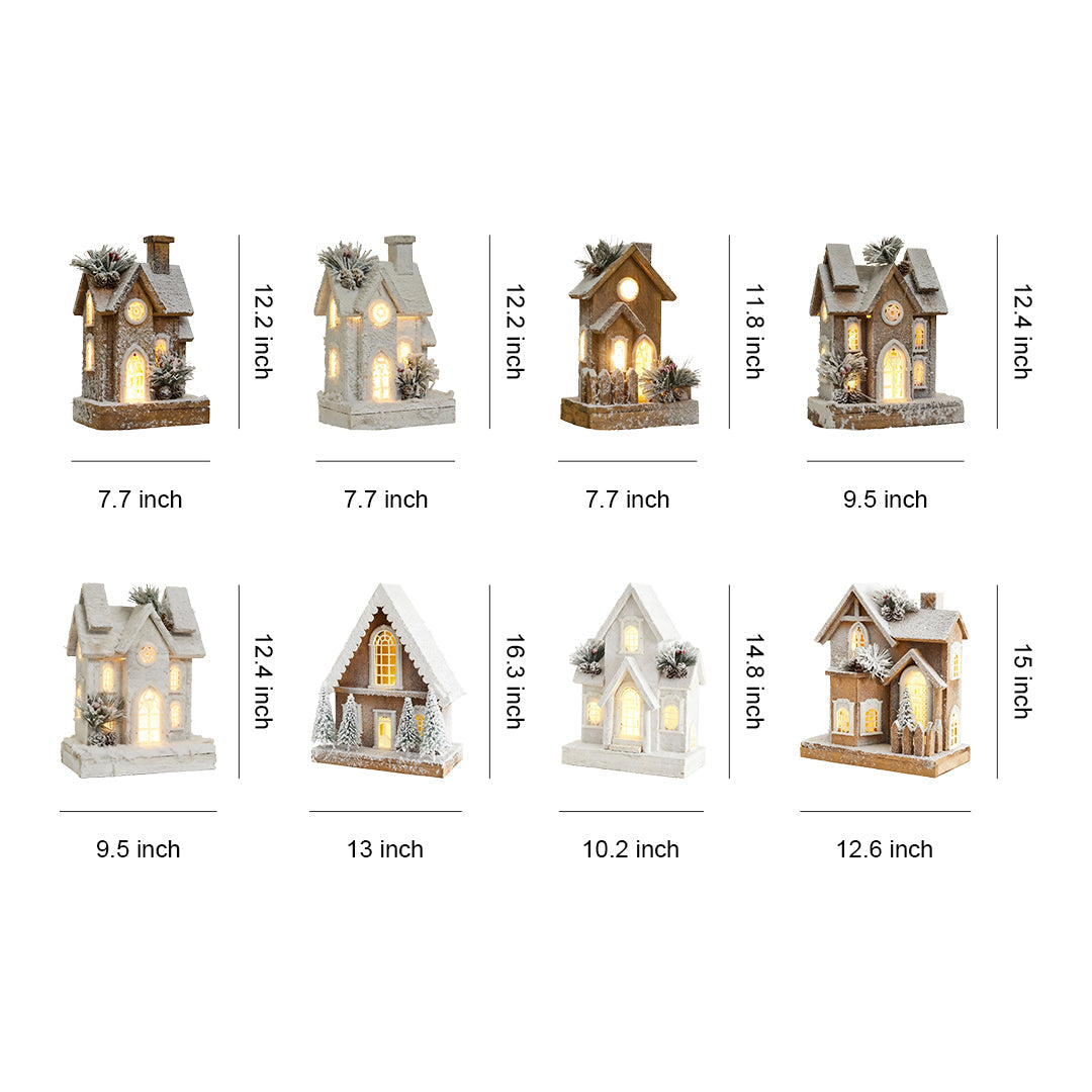 Light up Wooden Christmas Houses Snow Scene Decorative Lamp