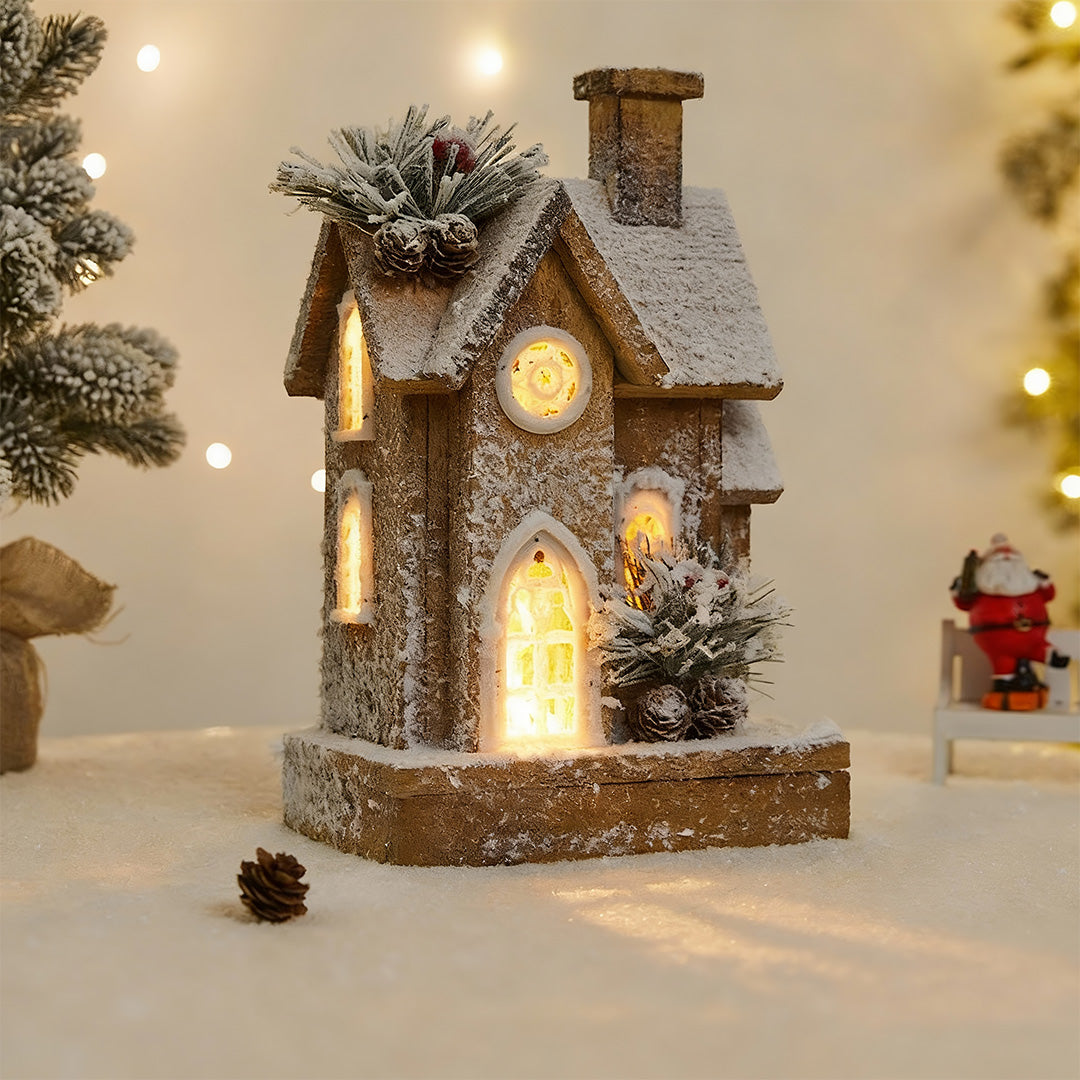 Light up Wooden Christmas Houses Snow Scene Decorative Lamp