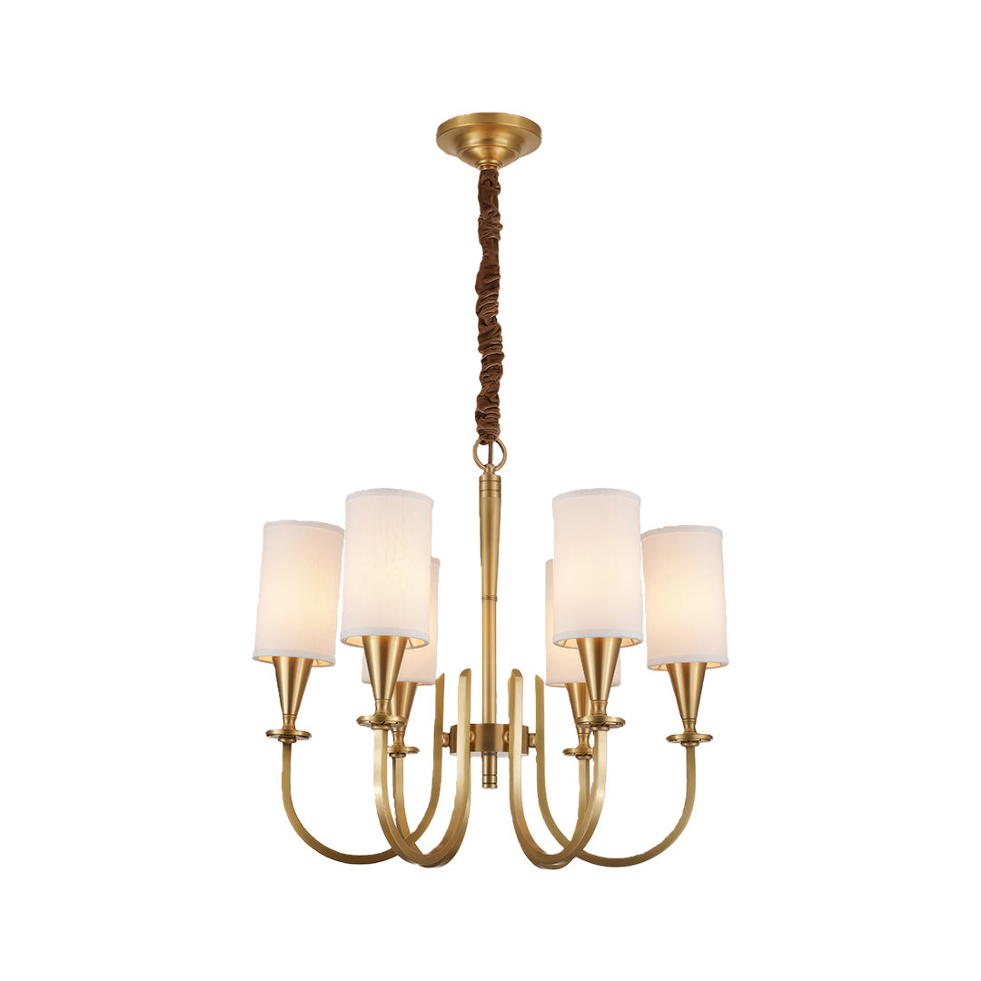 Copper Chandelier Modern Fabric Lampshade Ceiling Light