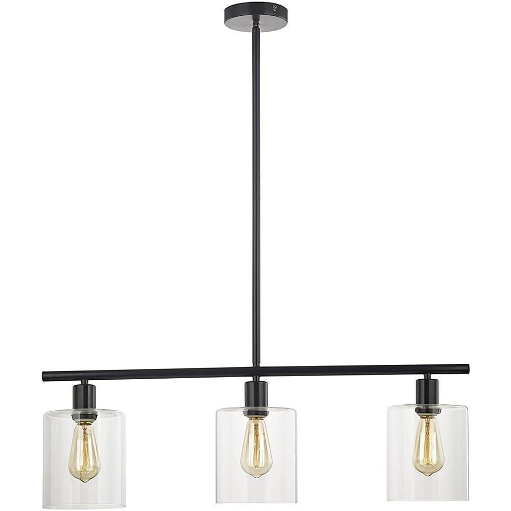 3-Lantern Vintage Metal Glass LED Pendant Lighting for Dining Room