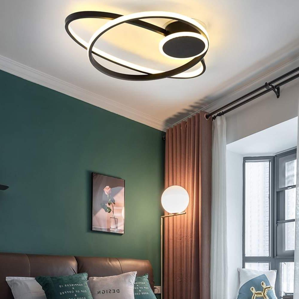 Modern Black Ring Ceiling Light: Interlocking LED Fixture