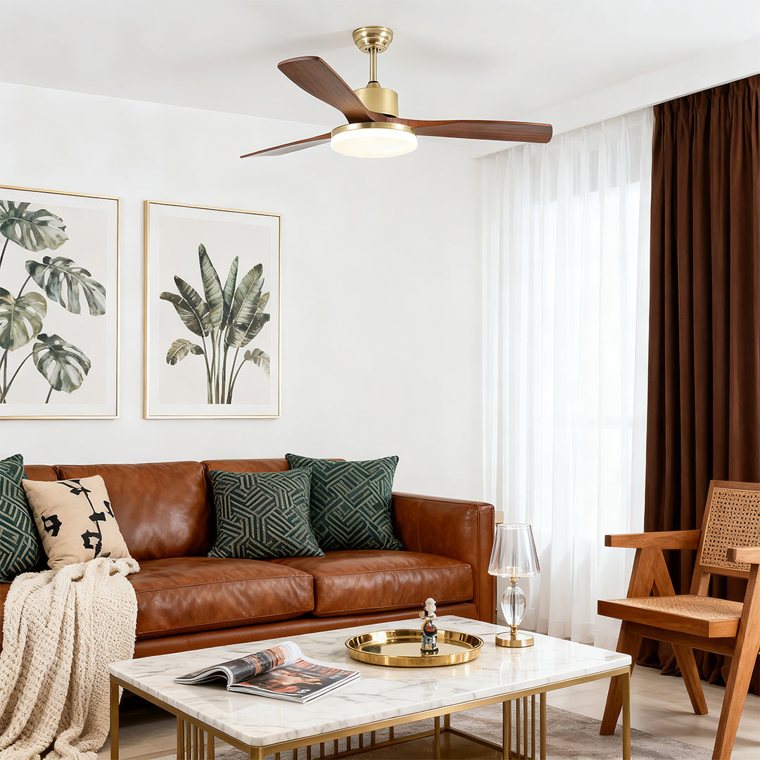Ceiling Fan with Light Remote Control Wooden 3-Blade Lamp