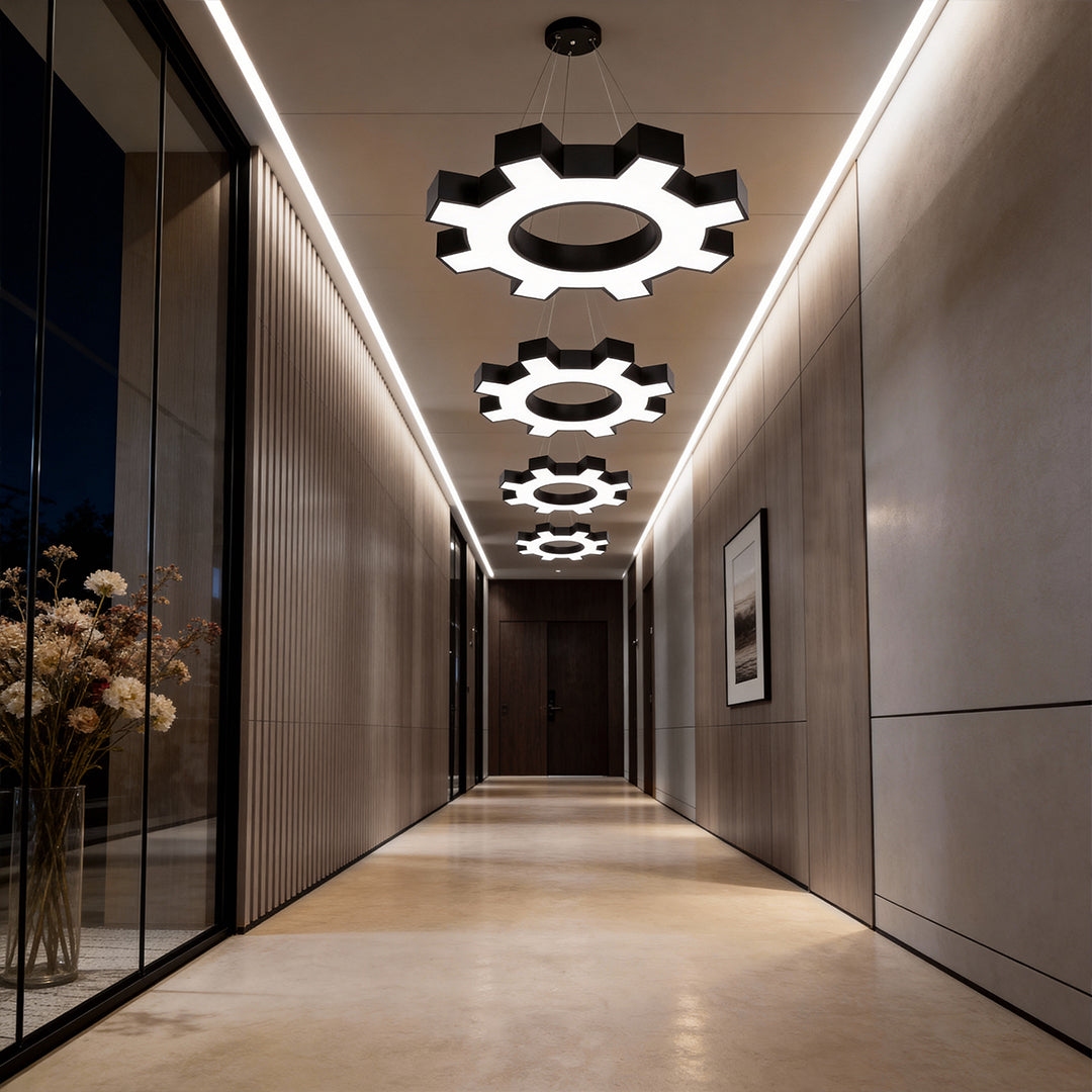 Chandelier Black Modern Industrial Gear-Shaped LED Ceiling Light