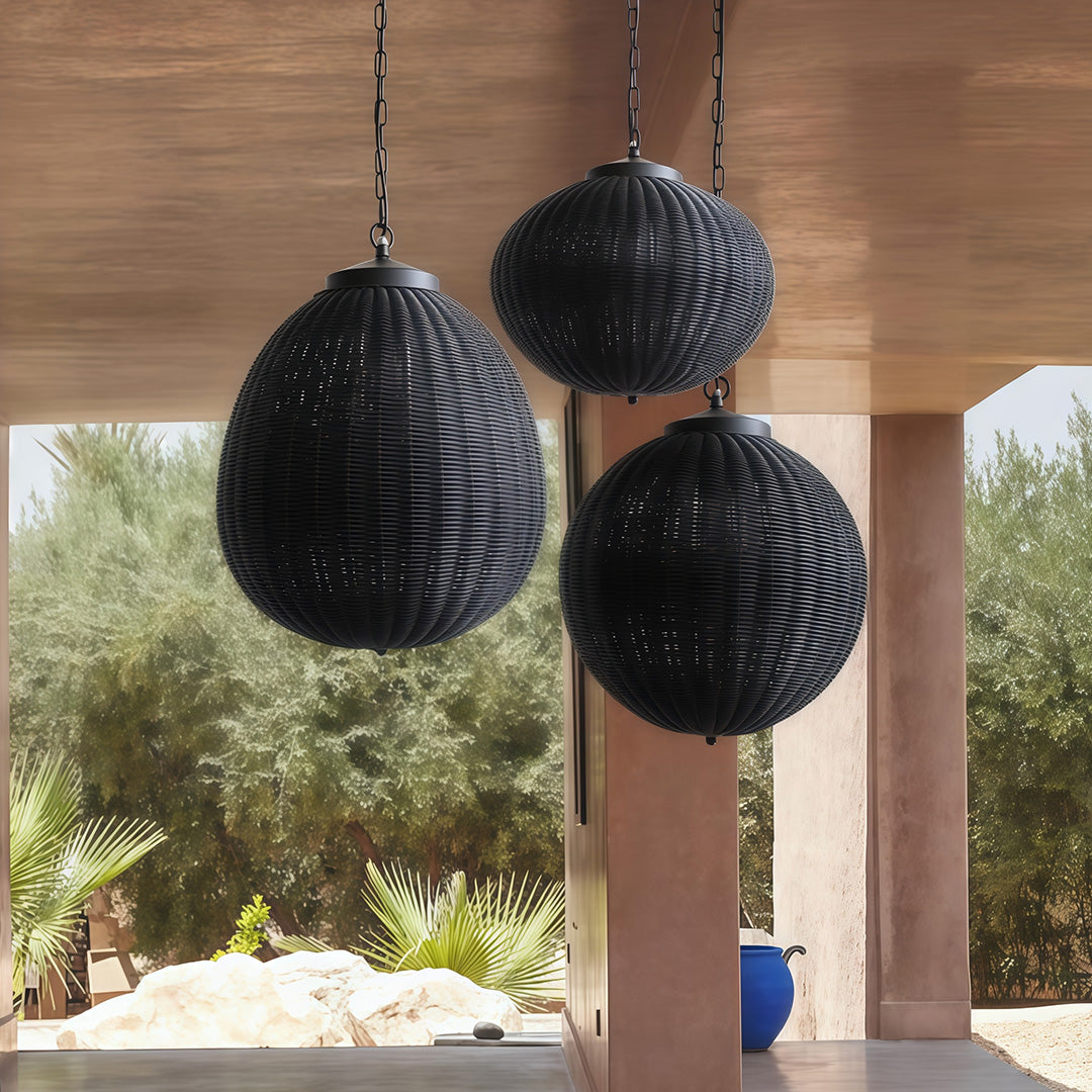 Black Woven Pendant Light Outdoor Waterproof Ceiling Light