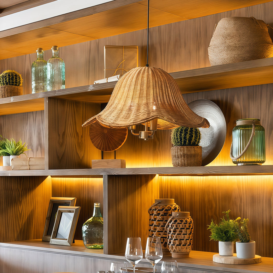 Hanging Rattan Pendant Light Artistic Iron Ceiling Light
