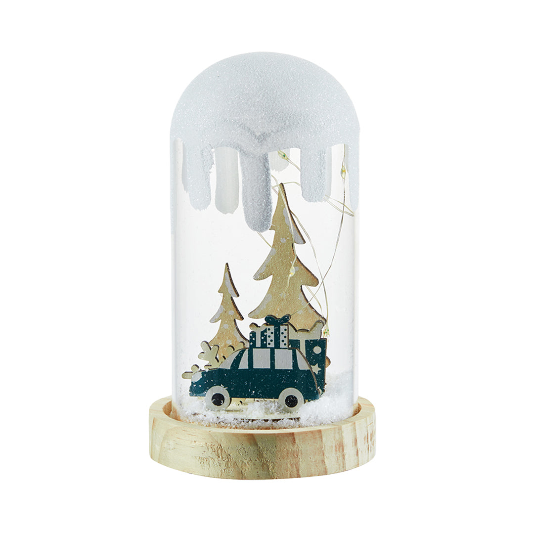 Christmas Decoration Wooden Glass Snow Scene Ornament Lamp