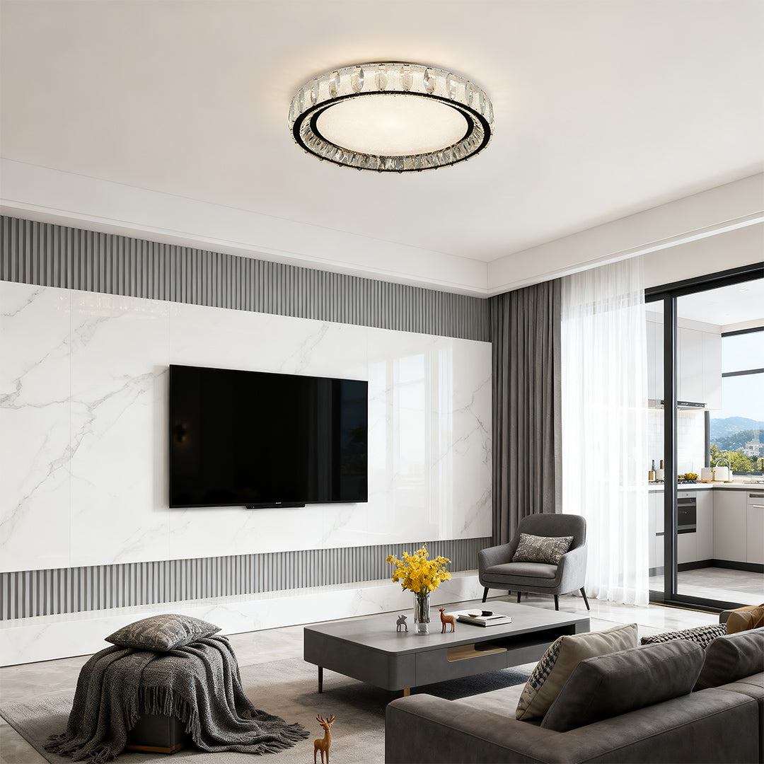 Chrome Flush Mount Light Simple Luxury Crystal Lights