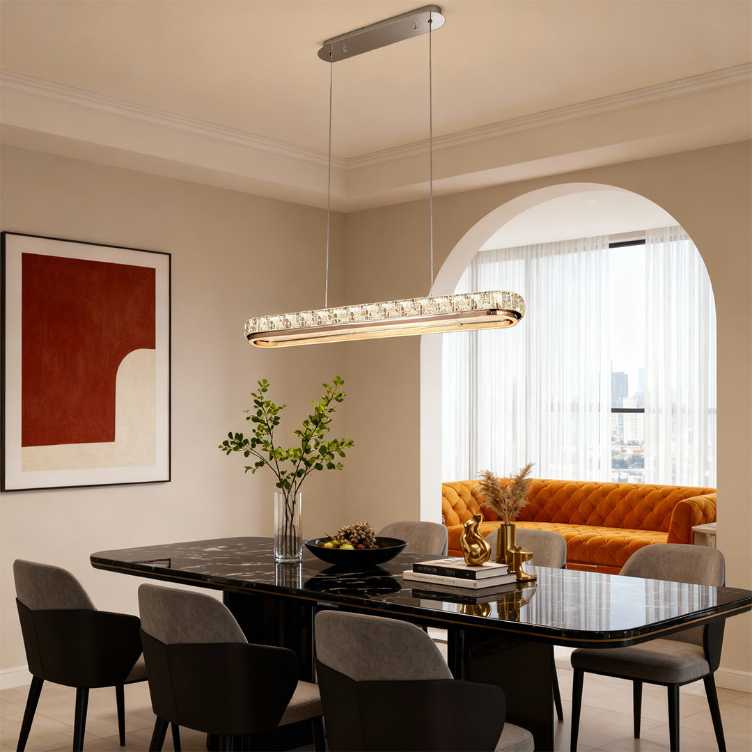 Chrome Pendant Lights Luxury Linear Crystal Ceiling Lights