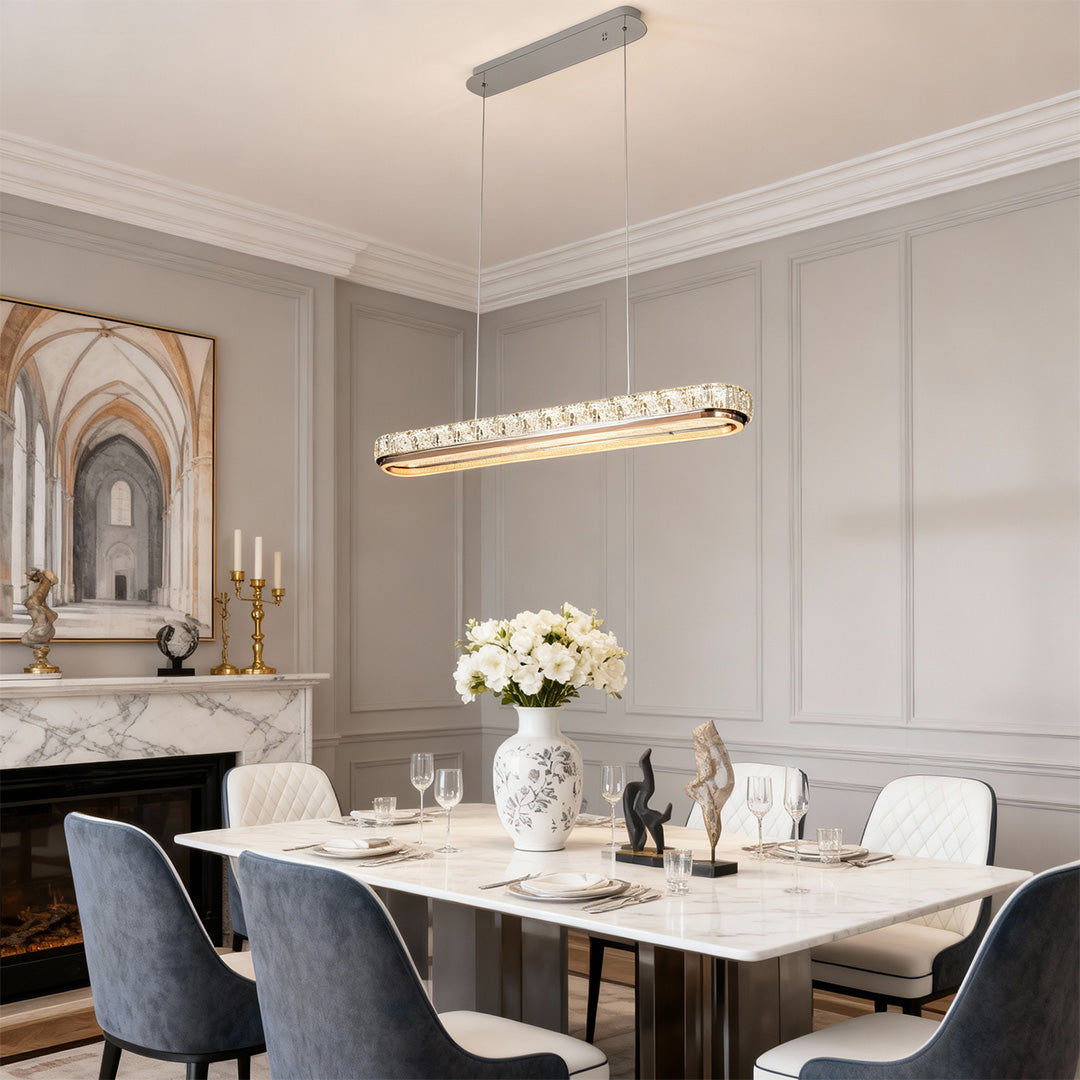 Chrome Pendant Lights Luxury Linear Crystal Ceiling Lights