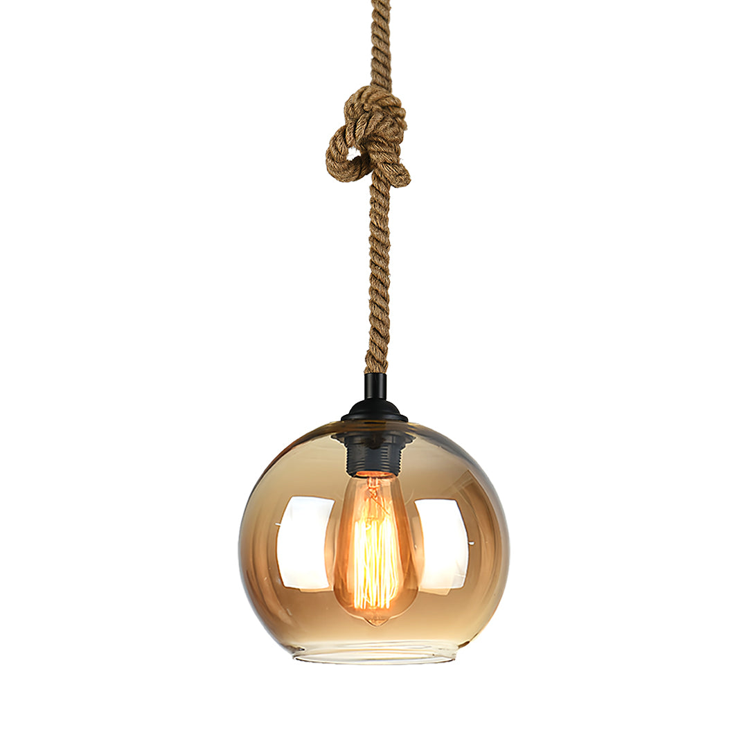 Retro Glass Pendant Light Minimalist LED Hemp Rope Ceiling Light