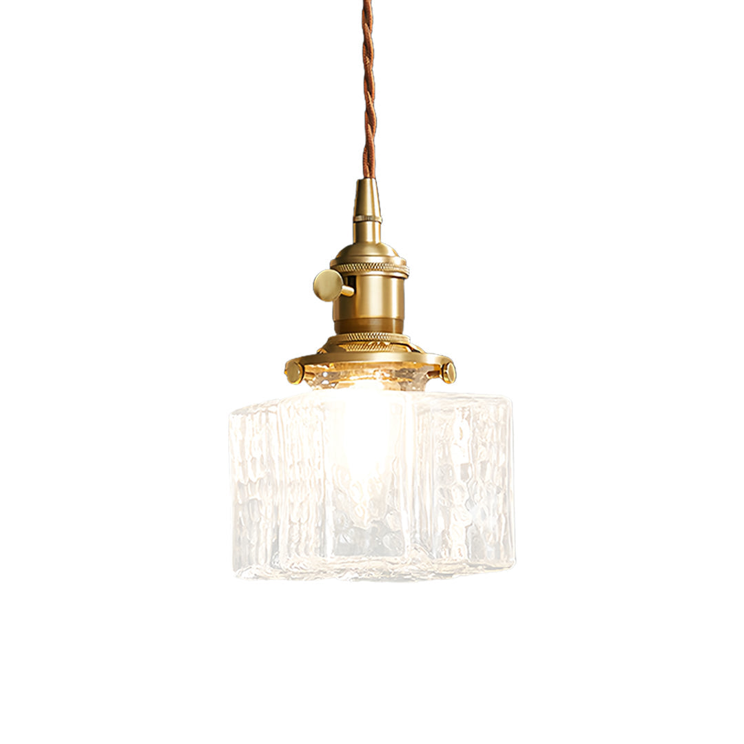Square Glass Pendant Light Vintage Brass and Glass Ceiling Light