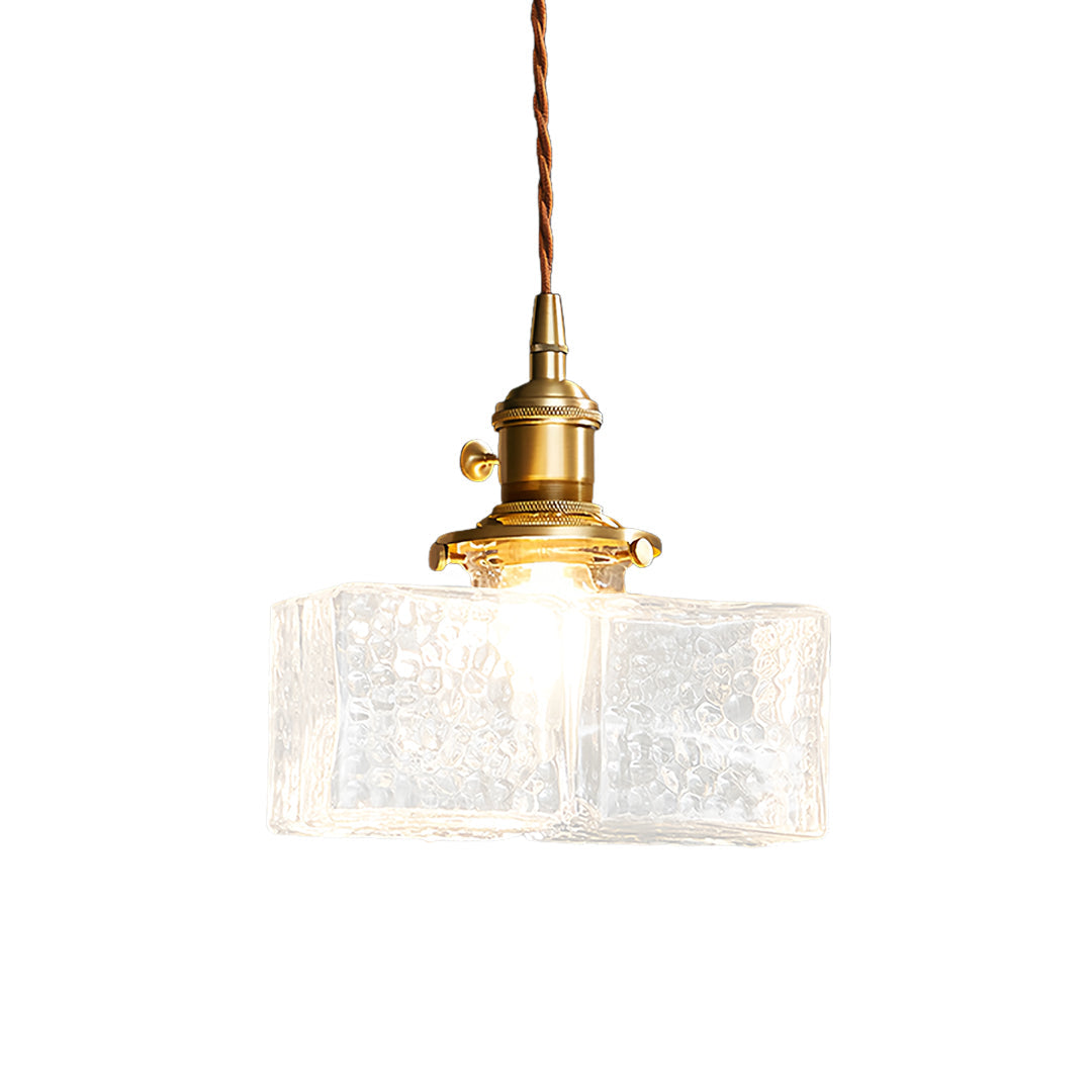 Square Glass Pendant Light Vintage Brass and Glass Ceiling Light