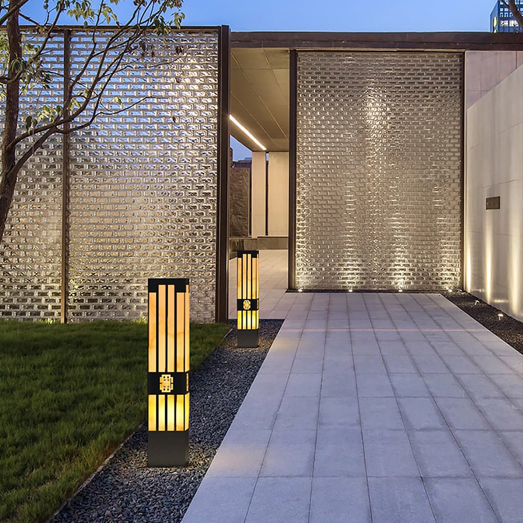 LED Marble Bollard Light Elegant Striped-Cut Landscape Lamp