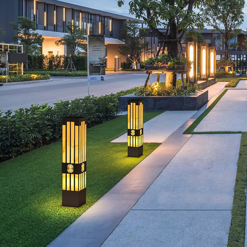 LED Marble Bollard Light Elegant Striped-Cut Landscape Lamp