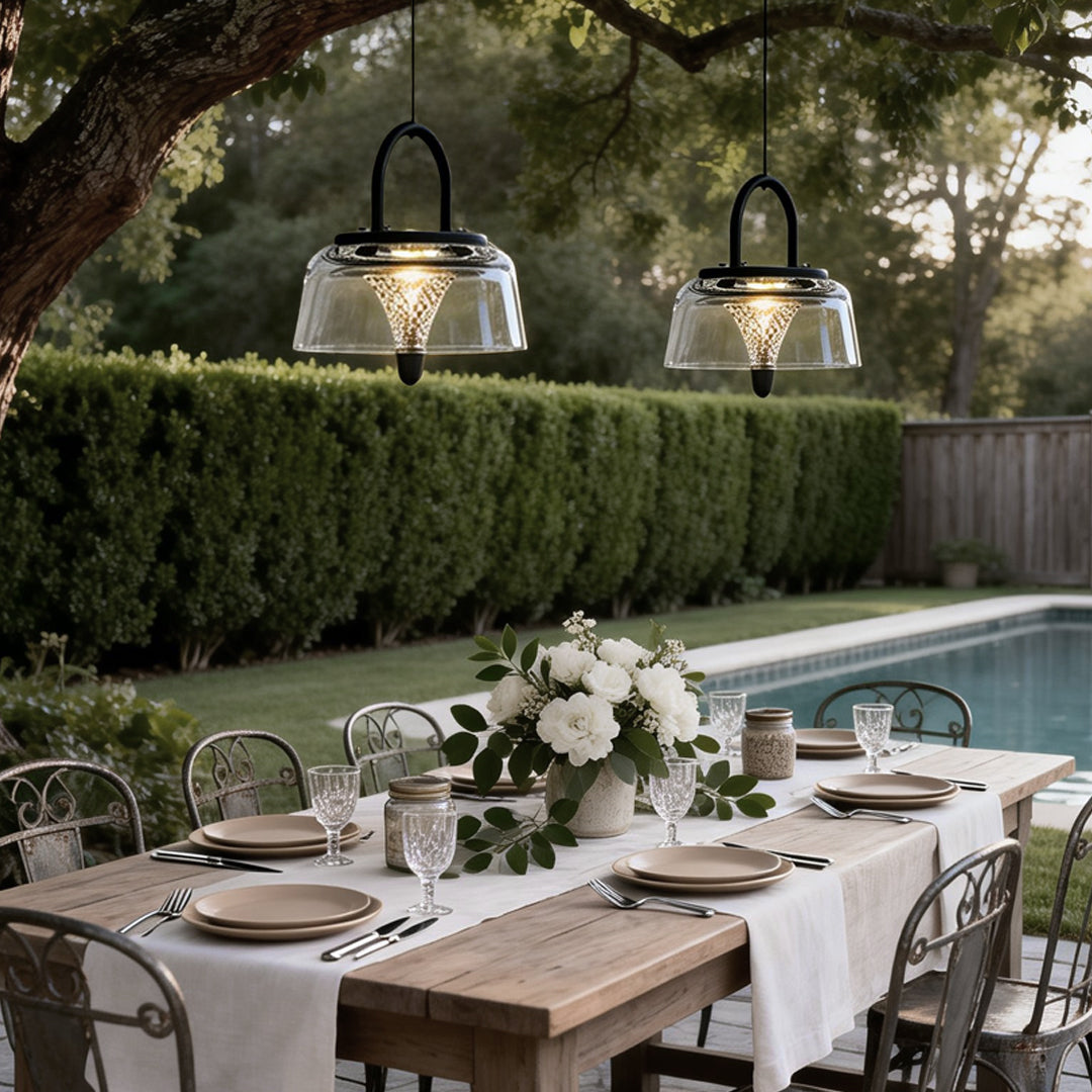 Clear Pendant Lights Solar-Powered LED Handle Hanging Light Fixtures