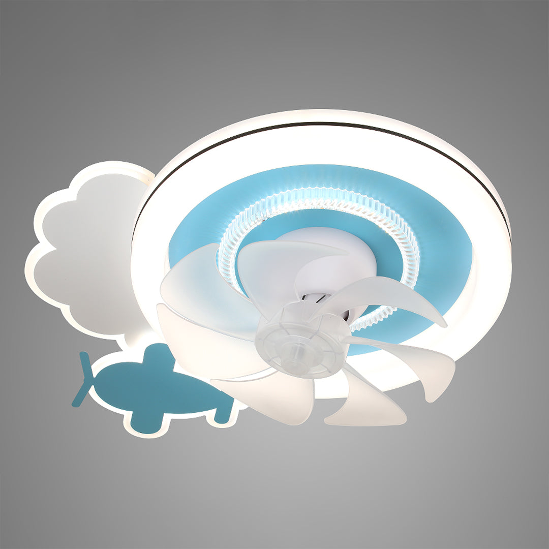 Children's Ceiling Fans with Lights Quiet Motor Blue and White Lamp