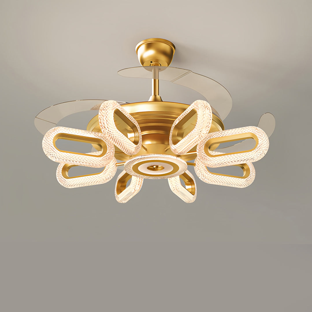 Gold Ceiling Fan with Light LED Iron Brightness Ceiling Fan Lights