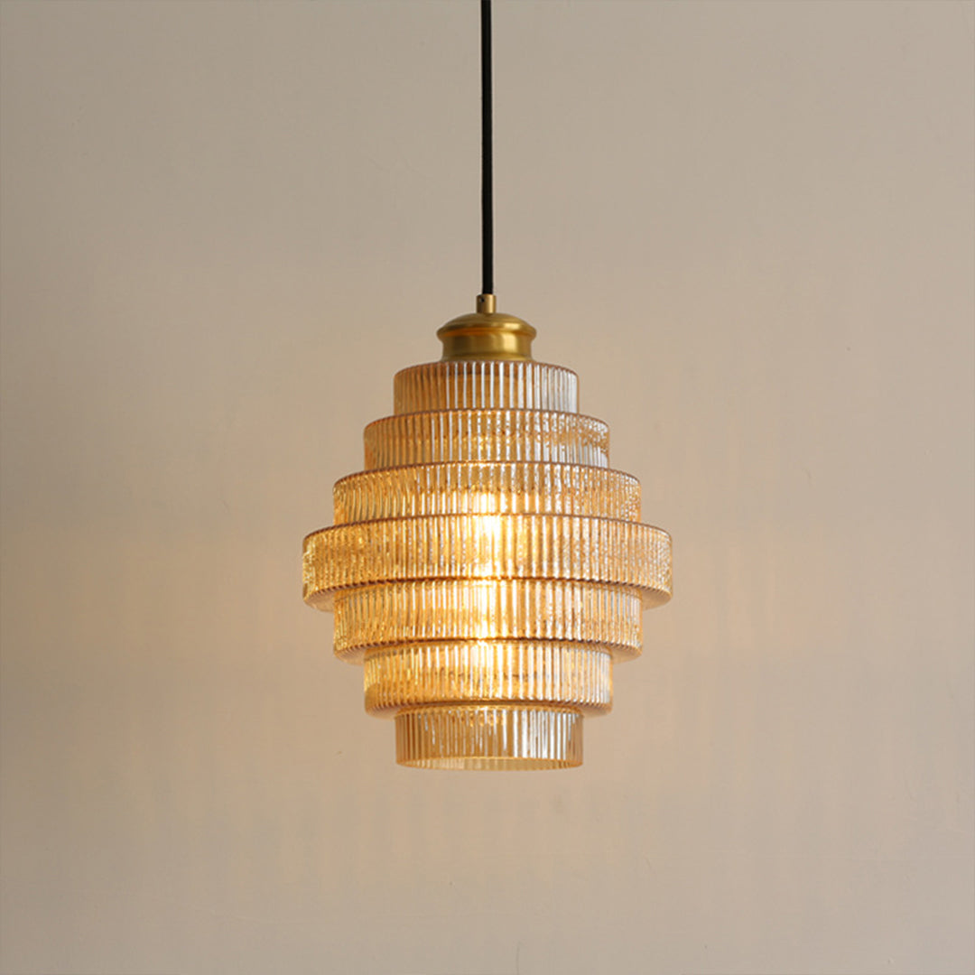 Honeycomb Pendant Light Mid-Century Glass Shade Ceiling Light