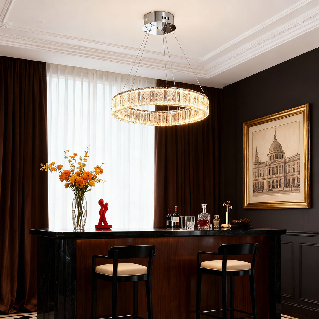 LED Ring Chandelier Stainless Steel Crystal Ceiling Lights
